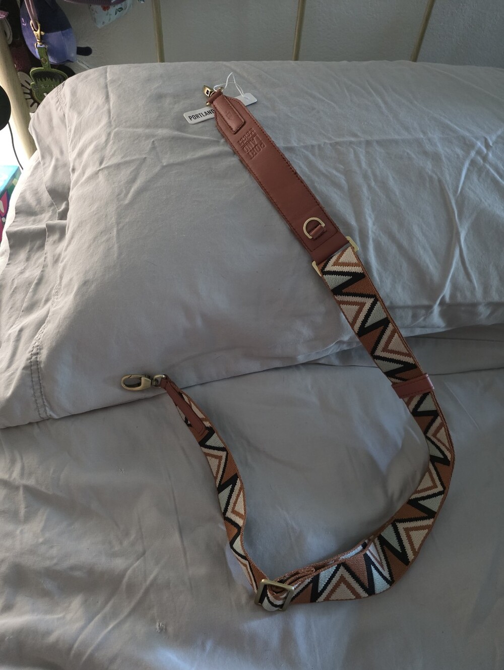 PLG Zig Zag Strap In Tan. Adjustable Patterned Crossbody Strap -
